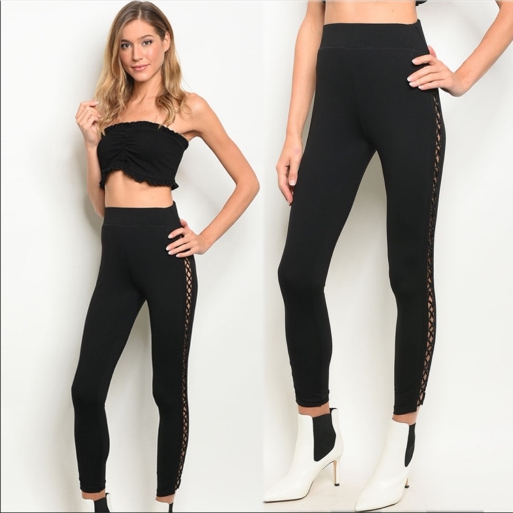 LAST lace up leggings small, black pants women